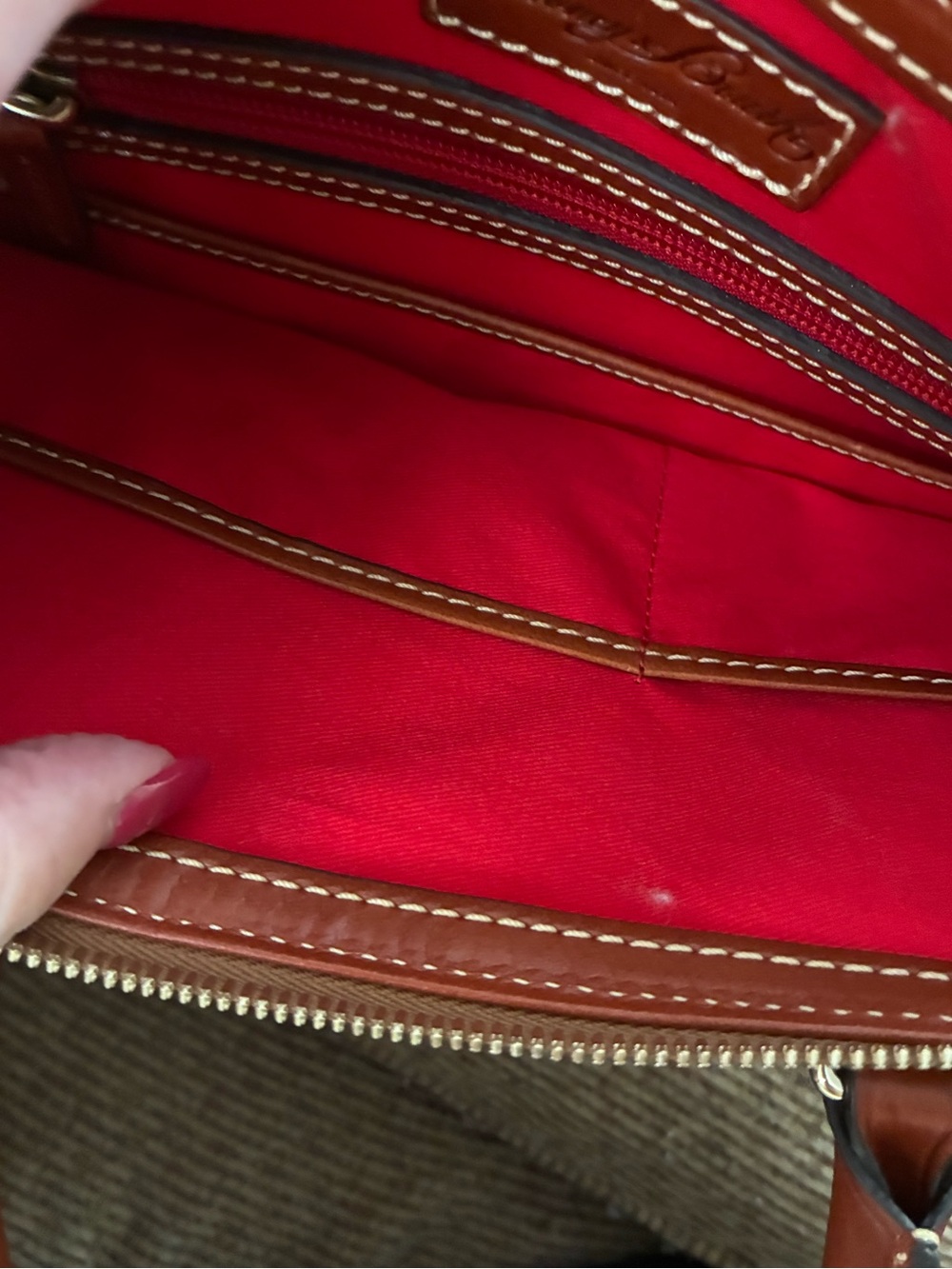 Dooney & Bourke Dark Brown Leather Dome Satchel with Tan Trim - Picture 4 of 7